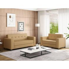 Conjunto de Sofás 3 e 2 Lugares Bronze Bege