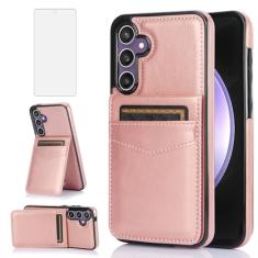 Asuwish Capa de telefone para Samsung Galaxy S23 FE Gaxaly S 23 FE 5G com protetor de tela de vidro temperado suporte de cartão de crédito capa carteira suporte acessórios de celular de couro S23FE5G