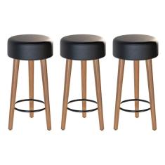 Kit 03 Banquetas Baixa Cozinha Paris D-33 Preto