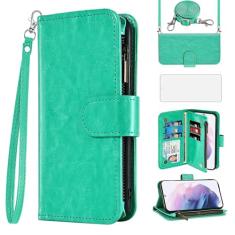 Asuwish Capa de celular para Samsung Galaxy S21 Plus S21+ 5G carteira celular com protetor de tela alça transversal flip zíper suporte para cartão suporte S21+5G S21plus 21S + S 21 21+ G5 mulheres