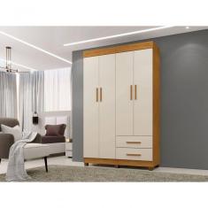 Roupeiro Copacabana New 4 Portas 2 Gavetas Benetil Cor:cinamomo/off