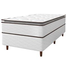 Cama Box de Solteiro Umaflex New Itália com Molas Ensacadas e Pillow Top D26 - 63x88x188cm - Branco/Marrom