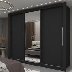 Guarda-roupa Casal 3 Portas 1 Porta Espelhada Milão Yescasa Preto