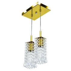 Lustre Pendente Clearcrillic Duplo Cristal Acrílico Dourado - MARRYLUZ