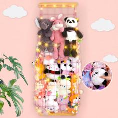 Unicorn Castle Armazenamento de animais de pelúcia de madeira organizador de brinquedos de pelúcia rede espaço para guardar animais de pelúcia suporte de rede para quarto de crianças