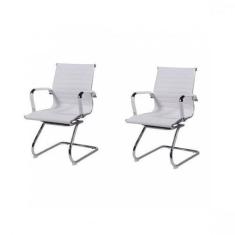 Kit 2 Cadeiras Escritório Interlocutor Fixa Esteirinha material sintét