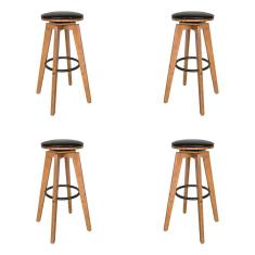 Kit 4 Banquetas Decorativas Hetfield Pu Madeira C/apoio Para Os Pés Base Giratória G56 - Gran Belo