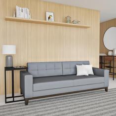 Sofá 3 Lugares Lindoia Base de Madeira Linho Cotton Cinza 210 cm