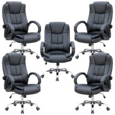 Conjunto Escritório com 5 Cadeiras Presidente Nice Giratória Regulagem de Altura à Gás Revestimento Preto