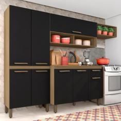 Armário De Cozinha Modulada Tieli 4 Peças Bor/preto - Móveis Arapongas Boreal/preto Fosco