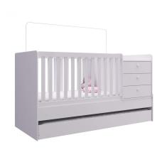 Berço Cama Multifuncional com Cama Auxiliar 3 Gavetas Completa Móveis Branco