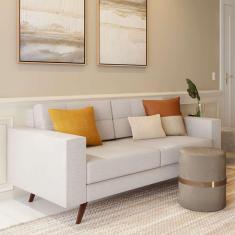 Sofá 2 Lugares Pé Palito Happy Linho Cotton Cru