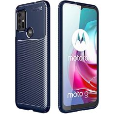 Capa Capinha Anti Impacto Para Motorola Moto G20 com Tela de 6.5" polegadas - Case Com Desenho Fibra De Carbono Shock Queda - Danet (Azul)