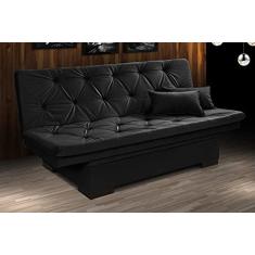 Sofá Cama Reclinável Com Baú Veludo Liso Essencial Multiuso Cor:Preto