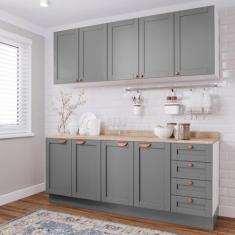 Cozinha Modulada 4 Peças com 2 Aéreos e 2 Balcões Arizona Cabecasa Madeiramadeira Branco/cinza