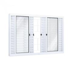 Janela de Aço Veneziana de Correr 100x120cm 6 Folhas com Grade Quadrada Riobras Branco