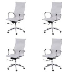 Kit 4 Cadeiras para Escritório Presidente Esteirinha com Relax Sintético 3301 Or Design Branco