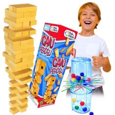 Kit jogos infantil educativos pedagogicos Jogo de tabuleiro Tira Vareta Tubo Pega Varetas presente brinquedo criança 5 anos menino menina + Caiu Perdeu Torre de Blocos Madeira mdf Art Brink
