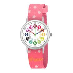 ITOOZYNN Relógio infantil para meninas e meninos, tempo de aprendizagem infantil e fácil de ler, pulseira de nylon ajustável, relógio analógico para meninos e meninas de 4 a 11 anos, Coroa rosa