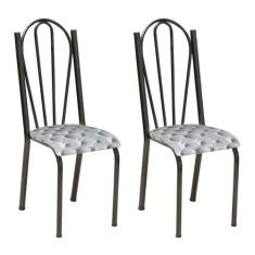 Conjunto 2 Cadeiras Mnemósine Cromo Preto e Estampa Capitonê - Artefam