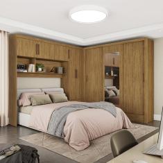 Guarda-roupa Casal Modulado 5 Portas Santiago 3 Portas com Espelho 5 Gavetas Cinamomo