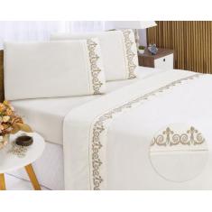 Jogo lençol Atenas quarto casal king bordado 4 peças 2fronha - Shoppin