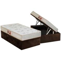 Kit Cama Box Baú Solteiro Sleep Max Relax Espuma D33 Suede 88x188 Marrom Max
