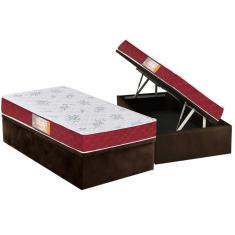 Cama Box Baú Solteiro: Colchão Espuma Castor D20 Sleep Max Duplo + Base Crc Suede Brown(88x188)