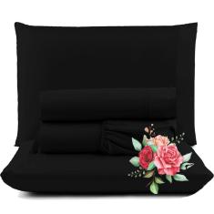 Jogo De Lençol Dia A Dia Queen 4 Peças Barato - Preto