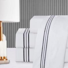 Jogo de Lençol Queen 4 Peças Gênova Percal 400 Fios Bordado - Bella Pr