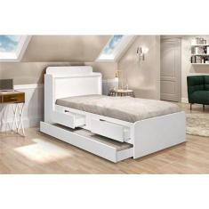 Cama Tamires Solteiro 0,88cm Com Auxiliar Branco Com Capitonê Nogal - Cambel