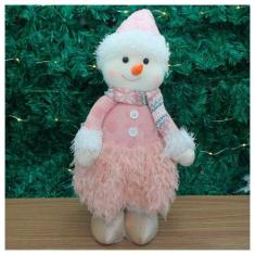 Boneco Natal Menina Boneco De Neve Rosa Natalina 43cm - Gici Christmas