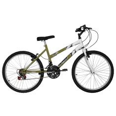 Bicicleta de Passeio Ultra Bikes Esporte Bicolor Aro 24 Reforçada Freio V-Brake – 18 Marchas Verde Oliva Fosco/Branco