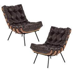 Kit 2 Poltrona Decorativa Sala de Estar Costela Couro Marrom - Gran Belo