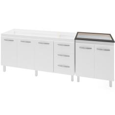 Balcao Pia 160cm e Cooktop 5 Bocas Branco Mobbs