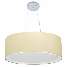 Lustre Pendente Cilíndrico Duplo Md-4125 Cúpula Em Tecido 60x25cm Algodão Crú - Bivolt