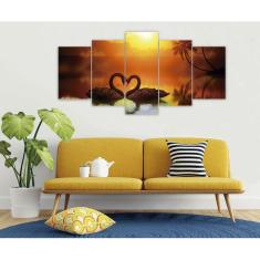 Quadro Decorativo Sala Quarto Escritório Cisnes Coração