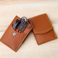 Cortador de unhas terno cortador de unhas tesoura dobrável saco beleza manicure ferramenta de arquivo de unhas, 4 peças café preto