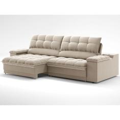 Sofá 3 Lugares Retrátil e Reclinável Helen com USB e Porta-Copos Veludo Areia 230 cm