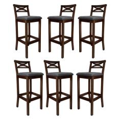 Kit 6 Banquetas Media Estofada para Bancada Madri Madeira Capuccino Suede Cinza CCS