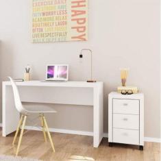 Conjunto Home Office com Escrivaninha e Gaveteiro 3 Gavetas Espresso Móveis Branco