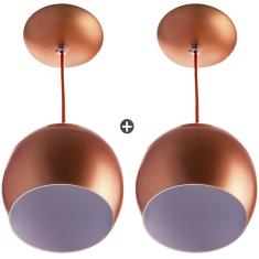 Kit 2 Lustres Pendente Bola Pequena Alumínio 15cm Cobre