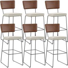 Kit 06 Banqueta Alta Cozinha Allana L02 Marrom Champagne