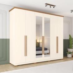 Guarda-roupa 6 Portas 6 Gavetas com Espelho Leblon Nature/off White