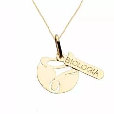 Colar Cordão Biologia Bióloga Chapa Folheado Ouro 18k