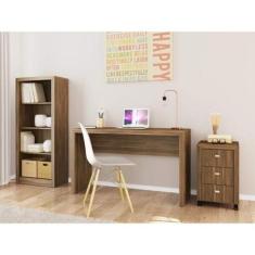 Kit 3 Peças com Escrivaninha, Gaveteiro e Estante Espresso Móveis