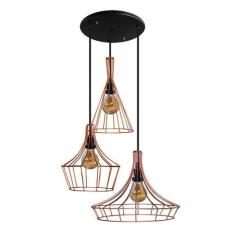Trio com 3 Lustres luminária Pendente Modelo Aramado - Retro - Cobre -
