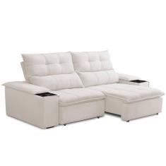 Sofá Retrátil Reclinável Para Sala De Estar Living 210cm ártico F04 Bouclê Cru - Lyam Decor