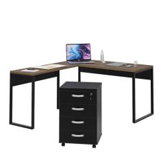 Conjunto De Escritório Escrivaninha Em L E Gaveteiro Volante NetMobil,