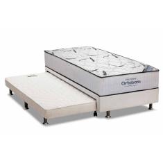 Cama Box C/Auxiliar Solteiro: Colchão Espuma Ortobom D45 High Foam + Base Crc Courano White(88X188)